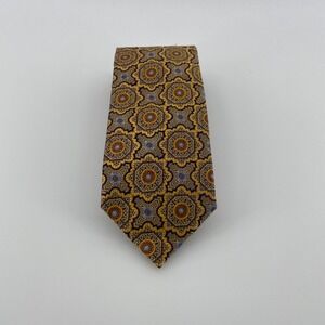 Jos. A. Bank Signature Collection 100% Silk Tie Gold Blue Medallion Geometric